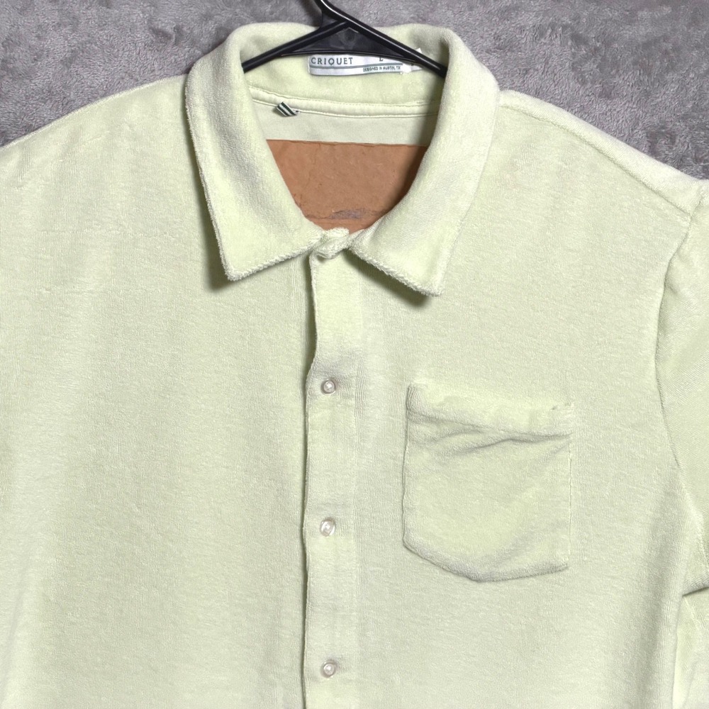 Criquet Shirt Mens Large Green Terry Cloth Short Sleeve Pocket Preppy Resort